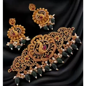 Green Beads Temple Choker Set