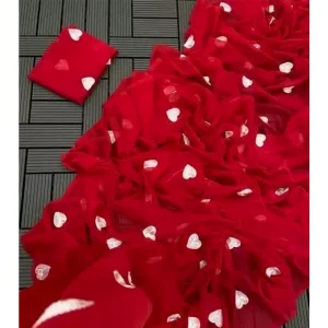 Red Heart Motif Georgette Saree