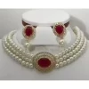 Elegant Pearl & Red Stone Choker Set