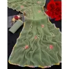 Pastel Green Floral Design Lightweight Embroidery Saree