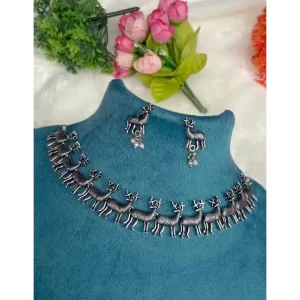 Royal Deer Charm Oxidised Jewellery Set