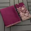Wine Color Floral Zari Work Embroidery Saree