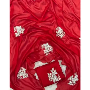 Red Floral Handwork Embroidery Saree