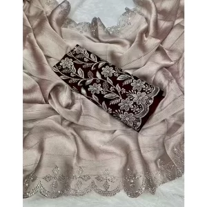 Silver Grey Floral Border Embroidery Saree