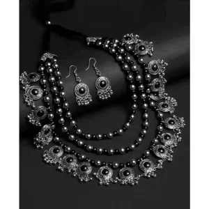 Triple Layer Beaded Necklace Oxidised Jewellery Set